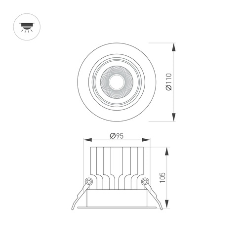 Светильник MS-VORTEX-BUILT-R110-20W Warm3000 (WH-WH, 20 deg, 230V) (Arlight, IP20 Металл, 5 лет)
