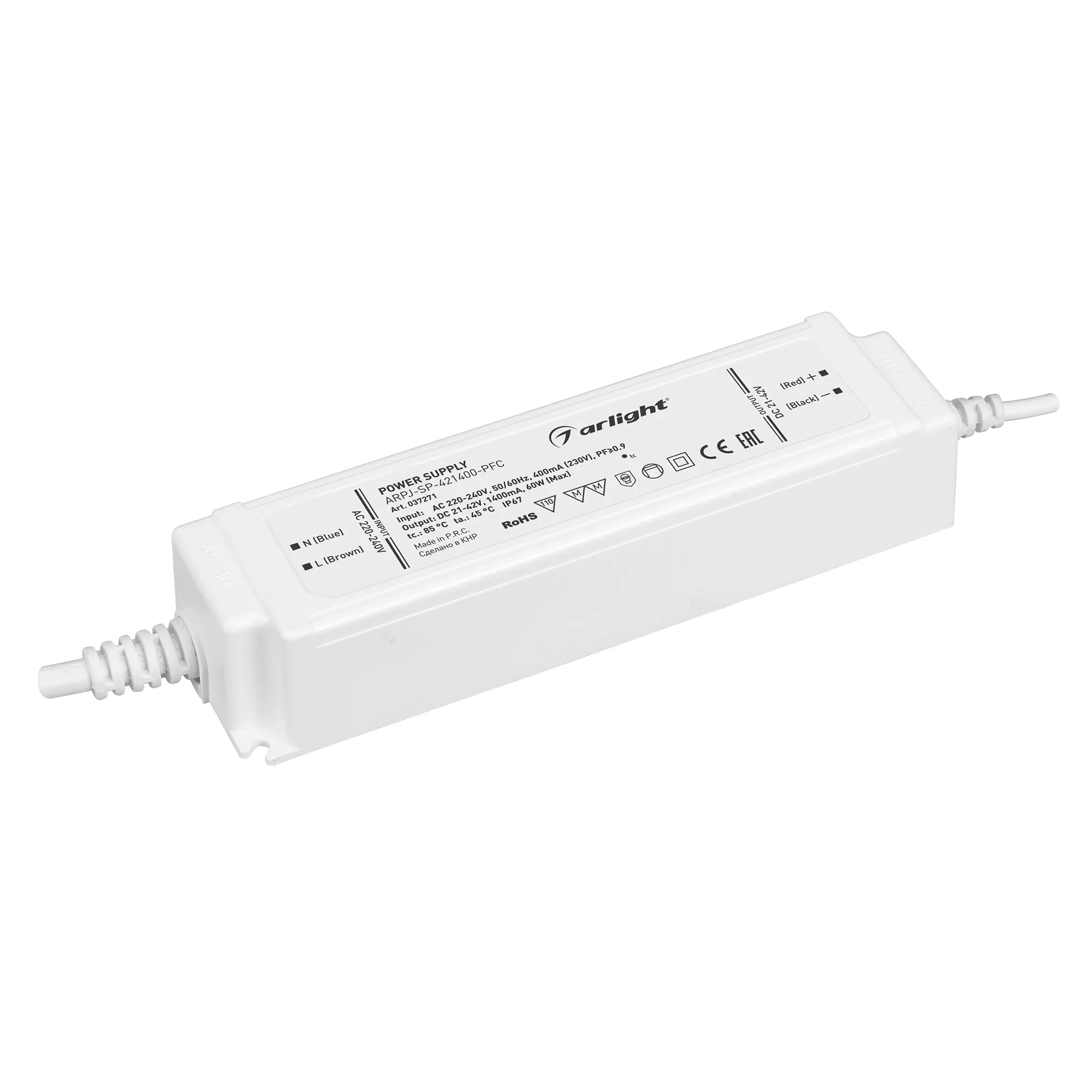 Блок питания ARPJ-SP-421400-PFC (60W, 21-42V, 1.4A) (Arlight, IP67 Пластик, 5 лет) - изображение товара