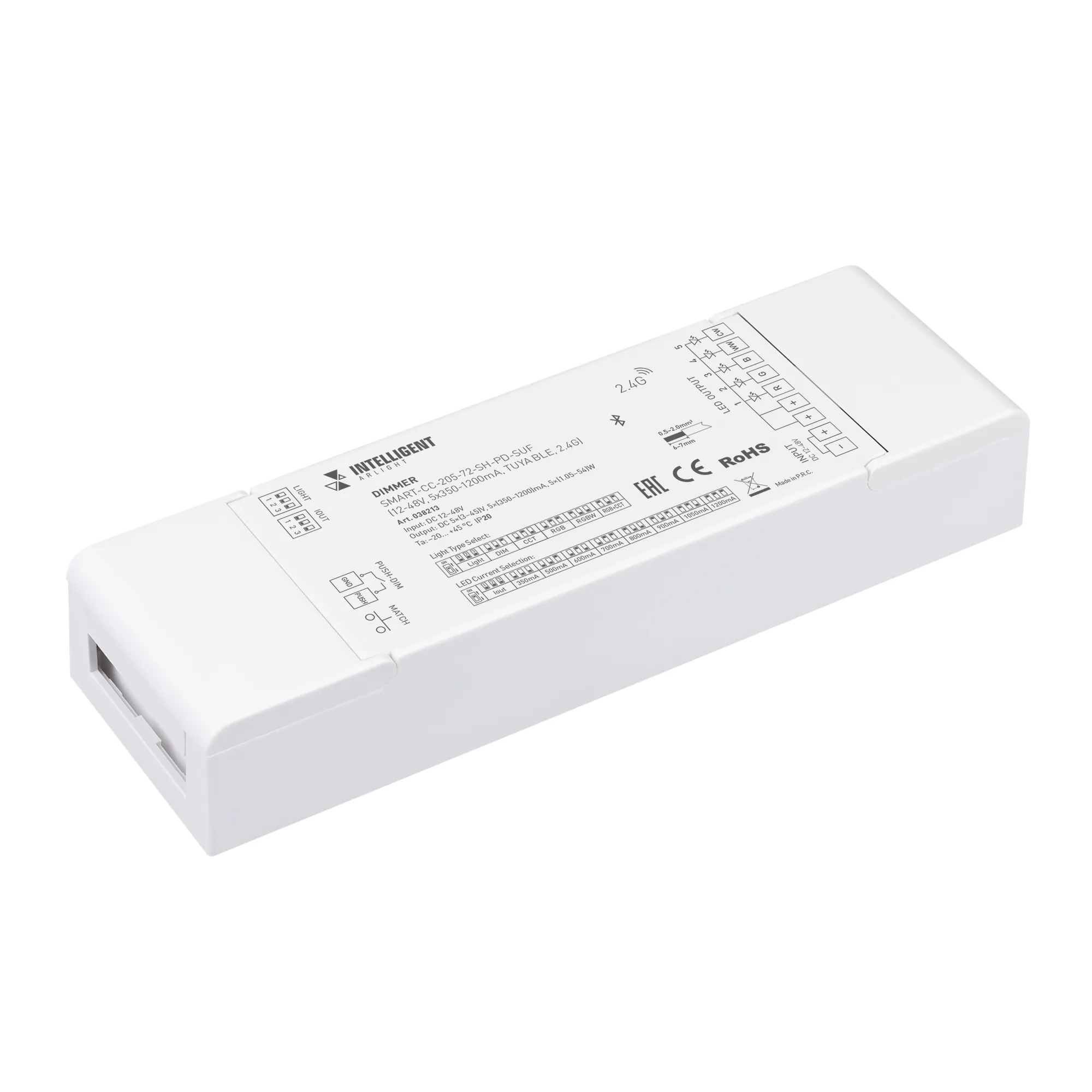 INTELLIGENT ARLIGHT Диммер SMART-CC-205-72-SH-PD-SUF (12-48V, 5x350-1200mA, TUYA BLE, 2.4G) (IARL, IP20 Пластик, 5 лет)